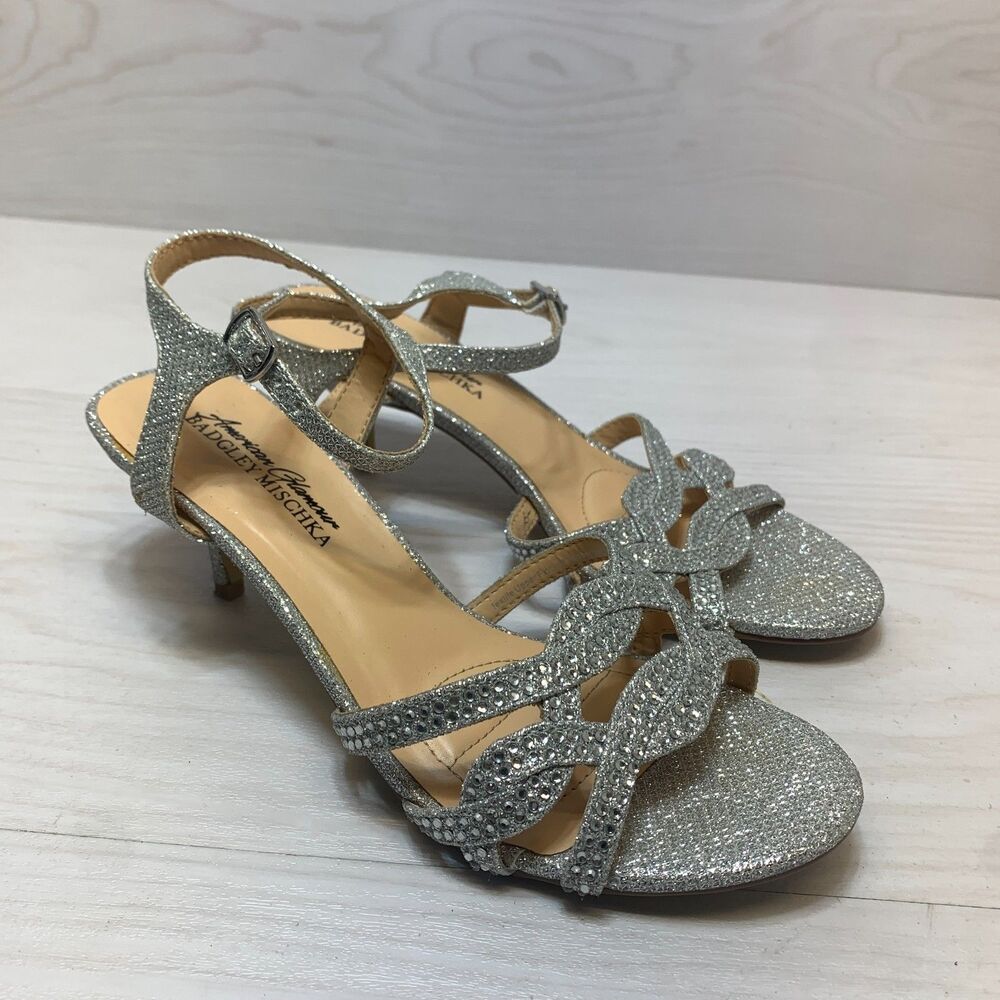 Badgley Mischka American Glamour Xabrina Sandals Women's Size 6.5 Silver Glitter